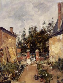 尤金 佈丹 Madame S with Her Children in Their Garden at Trouville 尤金 佈丹 Madame S with Her Children in Their Garden at Trouville